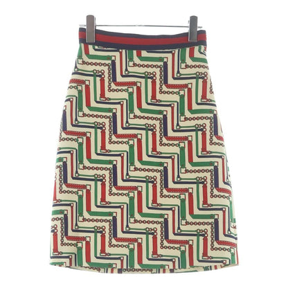 Gucci Chain Belt Pattern Tight Skirt Ivory Green Red 36