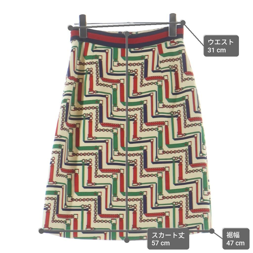 Gucci Chain Belt Pattern Tight Skirt Ivory Green Red 36 — view 9
