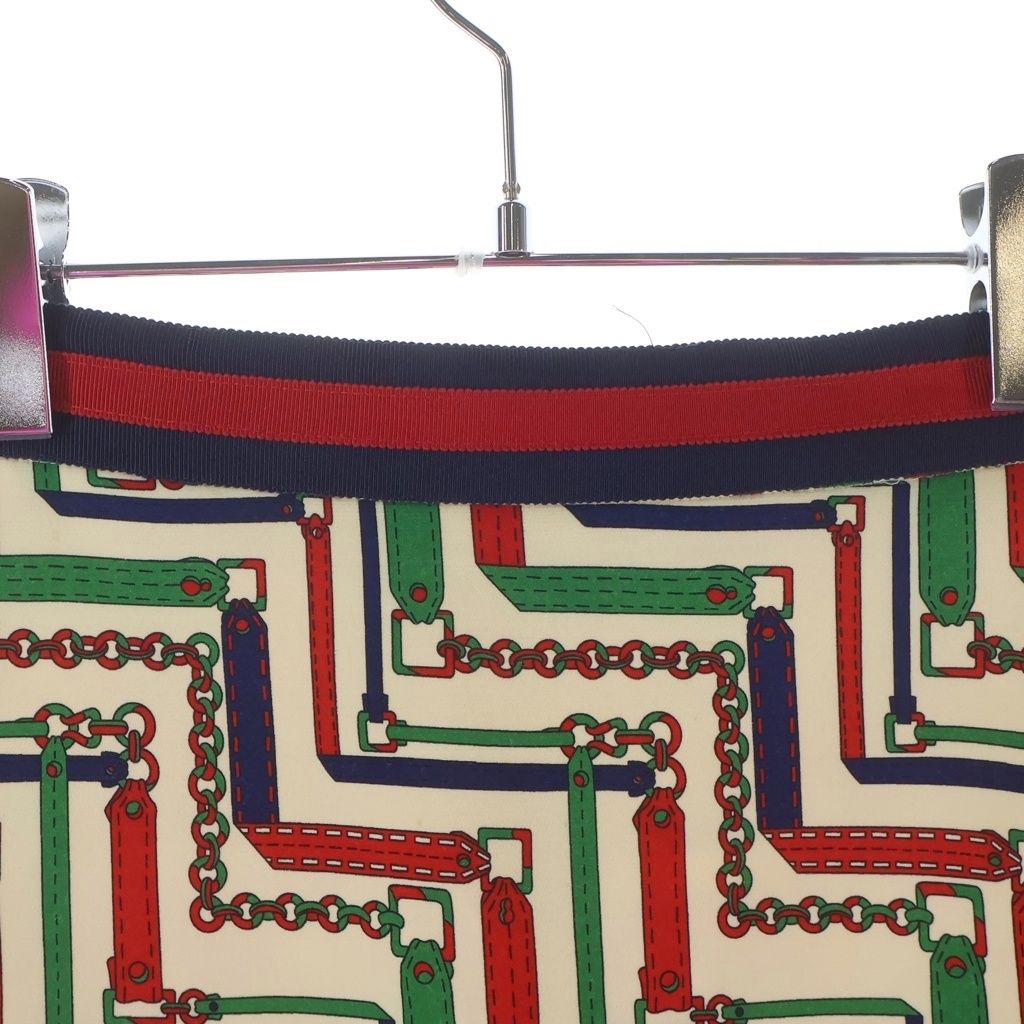Gucci Chain Belt Pattern Tight Skirt Ivory Green Red 36 — view 3