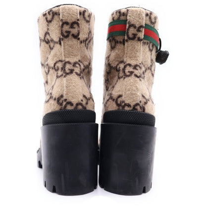 Gucci GG Supreme Wool Heels Trekking Boots Beige — view 3