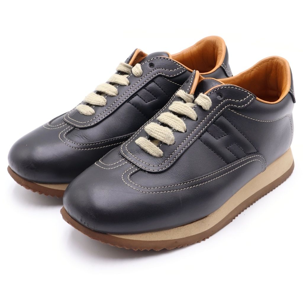 Hermes Quick Logo Leather Low Cut Sneakers Black — view 2