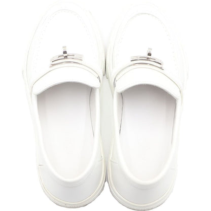 Hermes Game Kelly Buckle Sneakers White Leather Silver Shoes — view 4