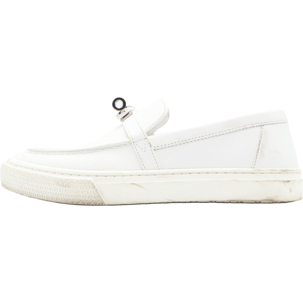 Hermes Game Kelly Buckle Sneakers White Leather Silver Shoes