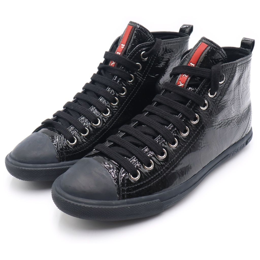 Prada Sport Enamel Rubber Toe High Cut Sneakers Black — view 2