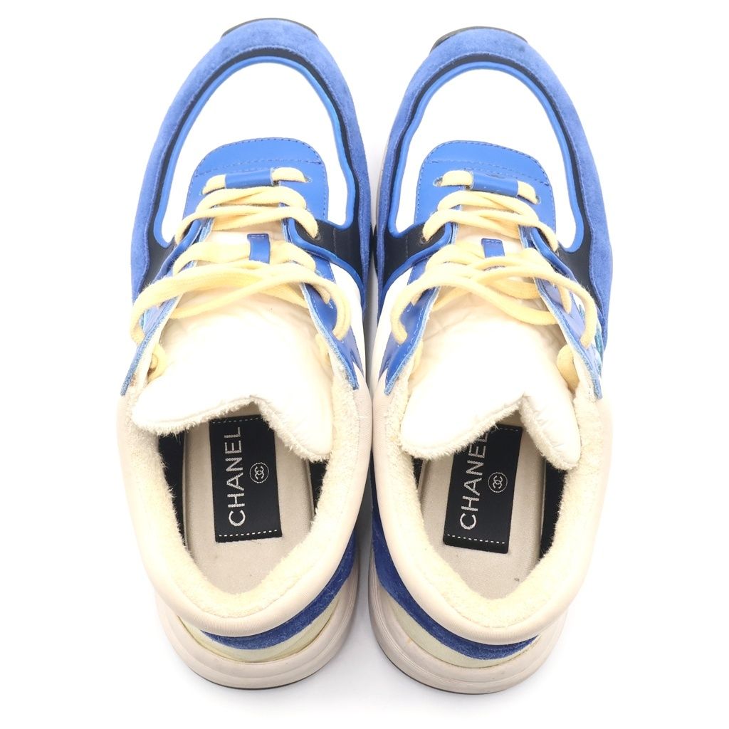 Chanel CC Logo Suede Low Cut Sneakers Blue White Black — view 4
