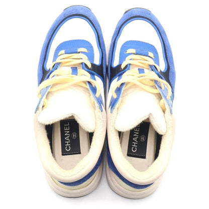 Chanel CC Logo Suede Low Cut Sneakers Blue White Black — view 4