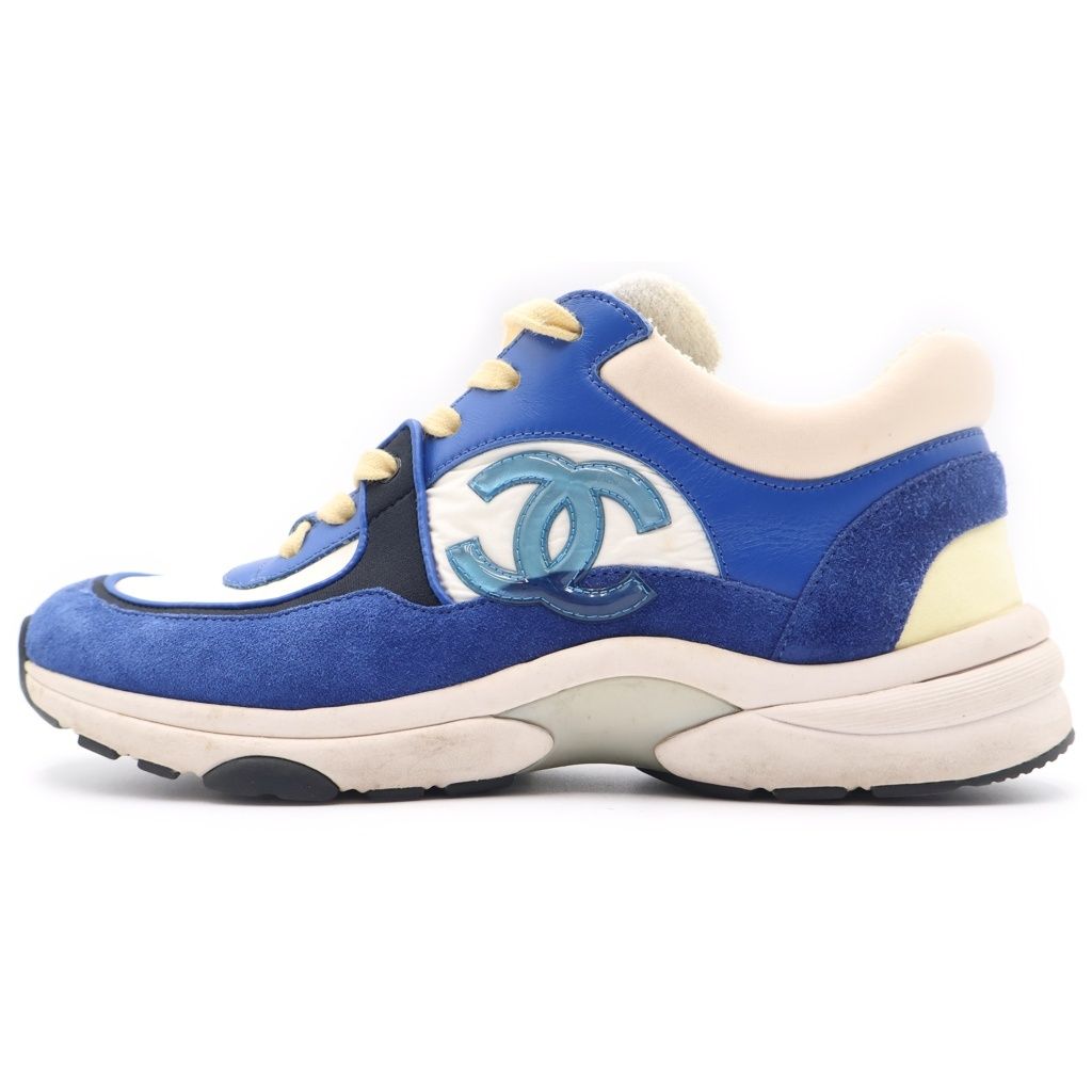 Chanel CC Logo Suede Low Cut Sneakers Blue White Black