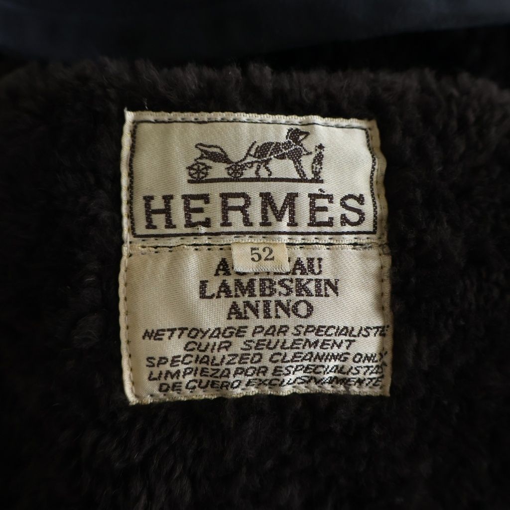 Hermes Shearling Coat Navy 52 — view 8