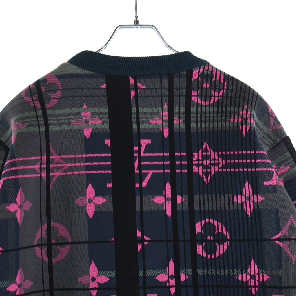 Louis Vuitton Monogram Jacquard Crew Neck Pullover Sweatshirt Navy Pink — view 4