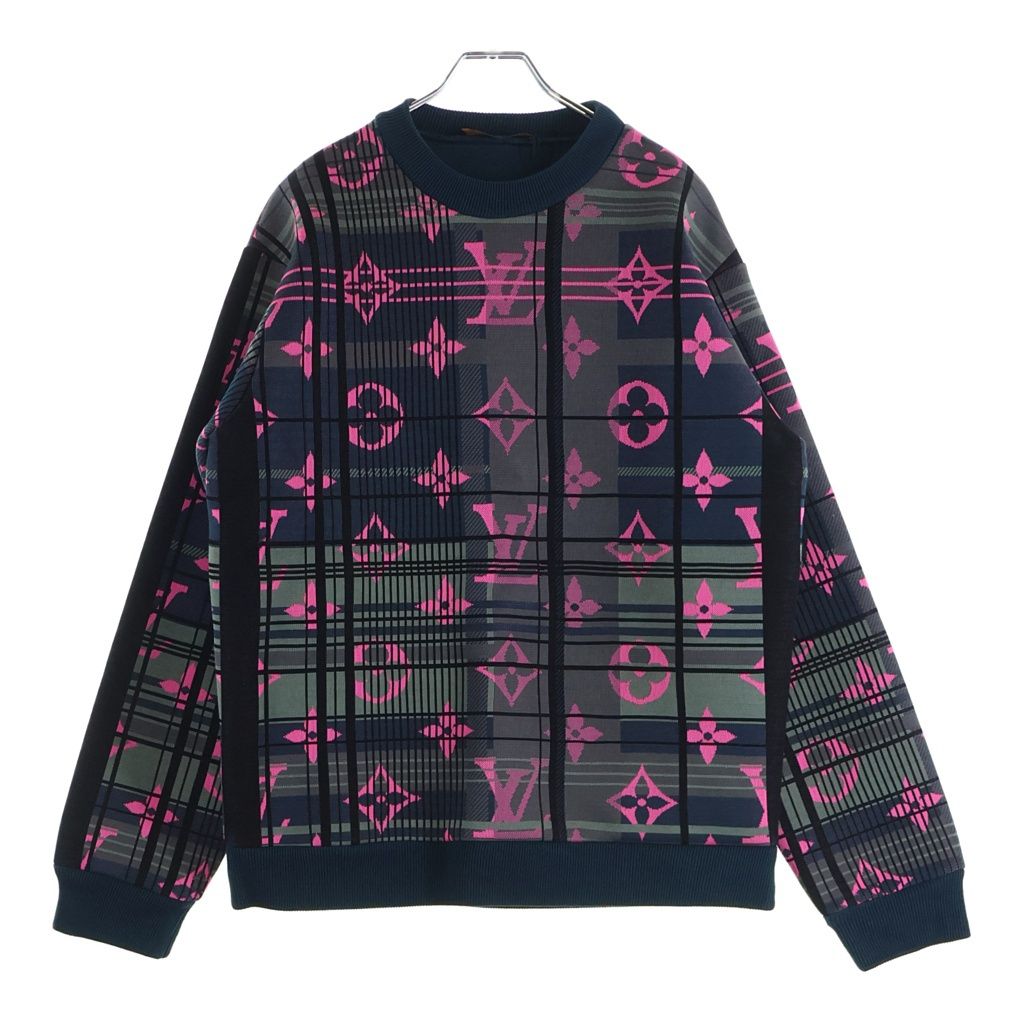 Louis Vuitton Monogram Jacquard Crew Neck Pullover Sweatshirt Navy Pink