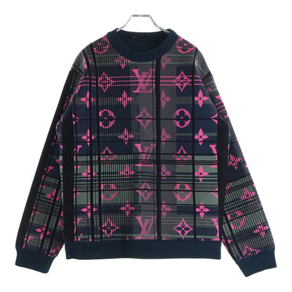 Louis Vuitton Monogram Jacquard Crew Neck Pullover Sweatshirt Navy Pink