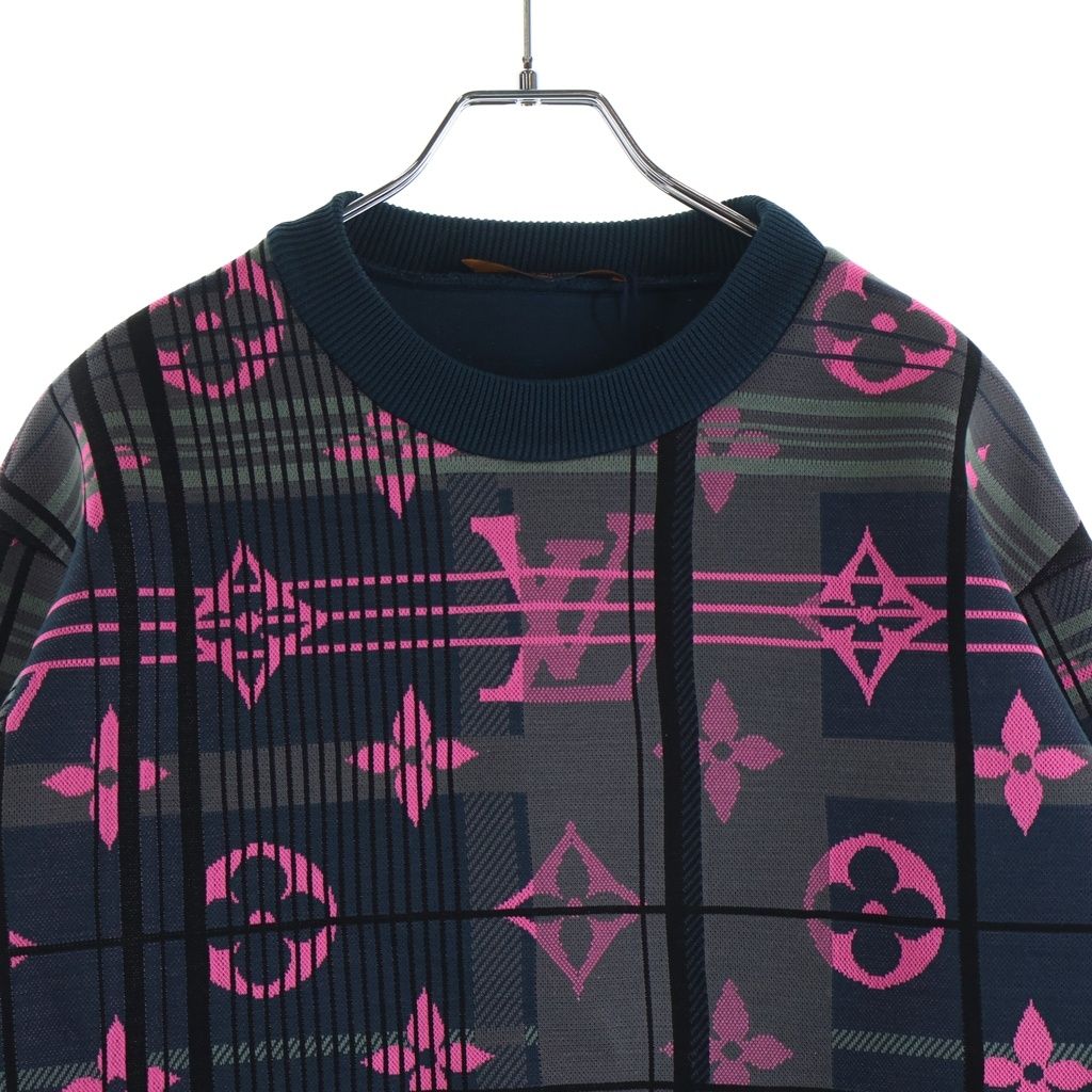 Louis Vuitton Monogram Jacquard Crew Neck Pullover Sweatshirt Navy Pink — view 3