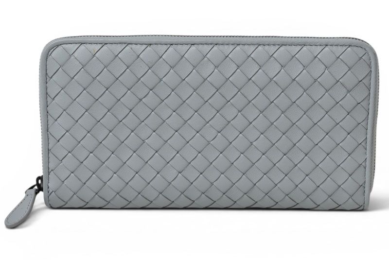 Bottega Veneta Wallet Zip Around Intrecciato Ice Blue