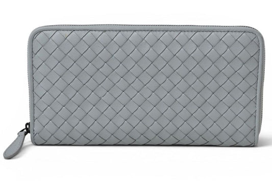 Bottega Veneta Wallet Zip Around Intrecciato Ice Blue