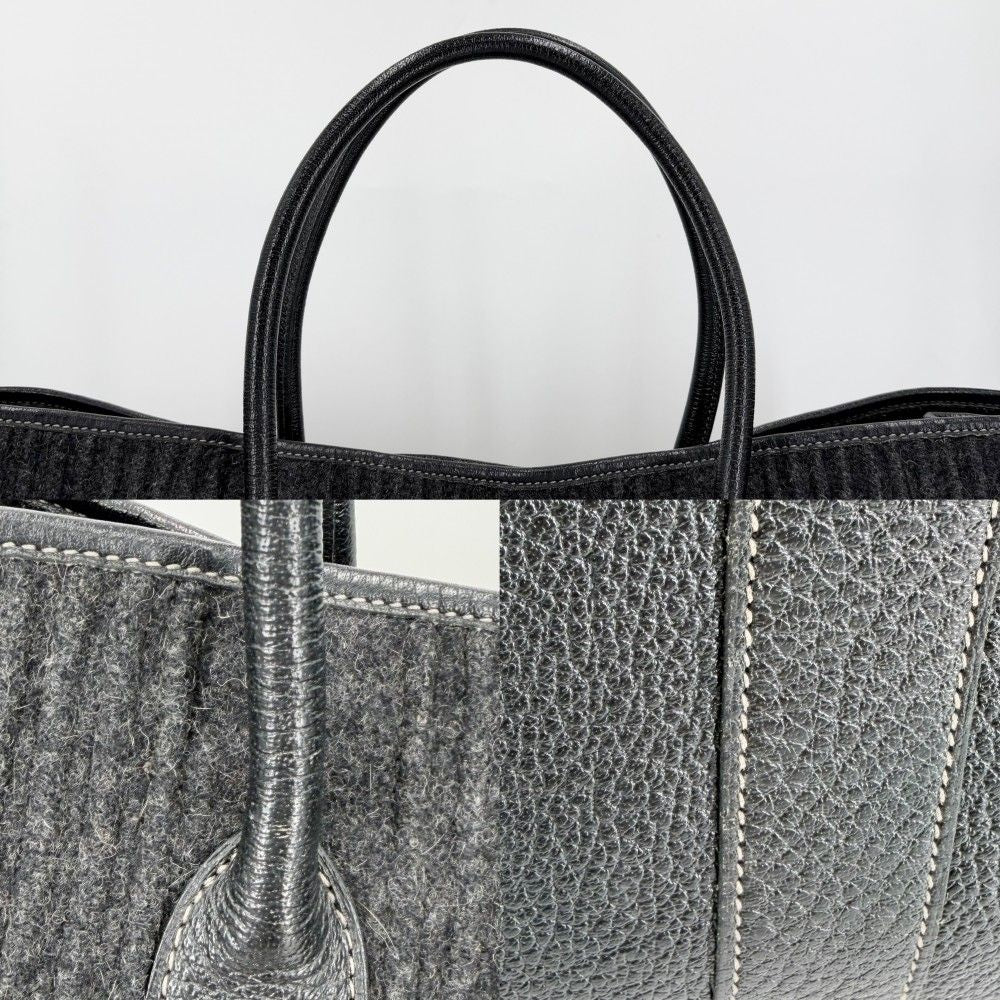 Hermes Handbag Pleated Garden Party GM 43 Tote Shoulder Felt Leather Black — view 8