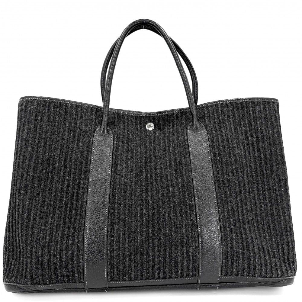 Hermes Handbag Pleated Garden Party GM 43 Tote Shoulder Felt Leather Black — view 2