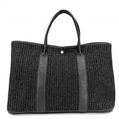 Hermes Handbag Pleated Garden Party GM 43 Tote Shoulder Felt Leather Black
