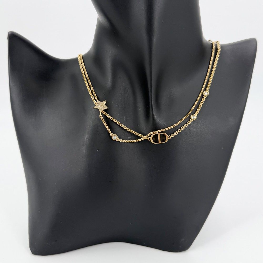 Dior Necklace Double Strand Petit CD Star Rhinestone Gold — view 3