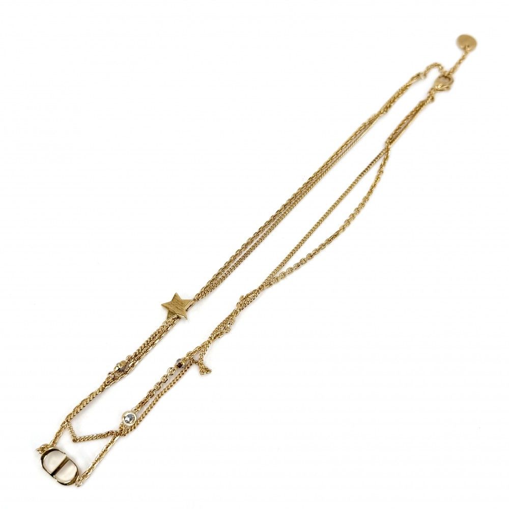 Dior Necklace Double Strand Petit CD Star Rhinestone Gold — view 5