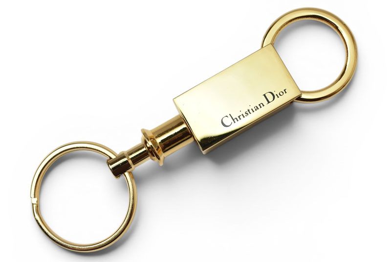 Dior Key Holder Bag Charm Key Ring Logo Plate Gold Vintage