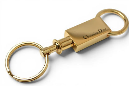 Dior Key Holder Bag Charm Key Ring Logo Plate Gold Vintage — view 2