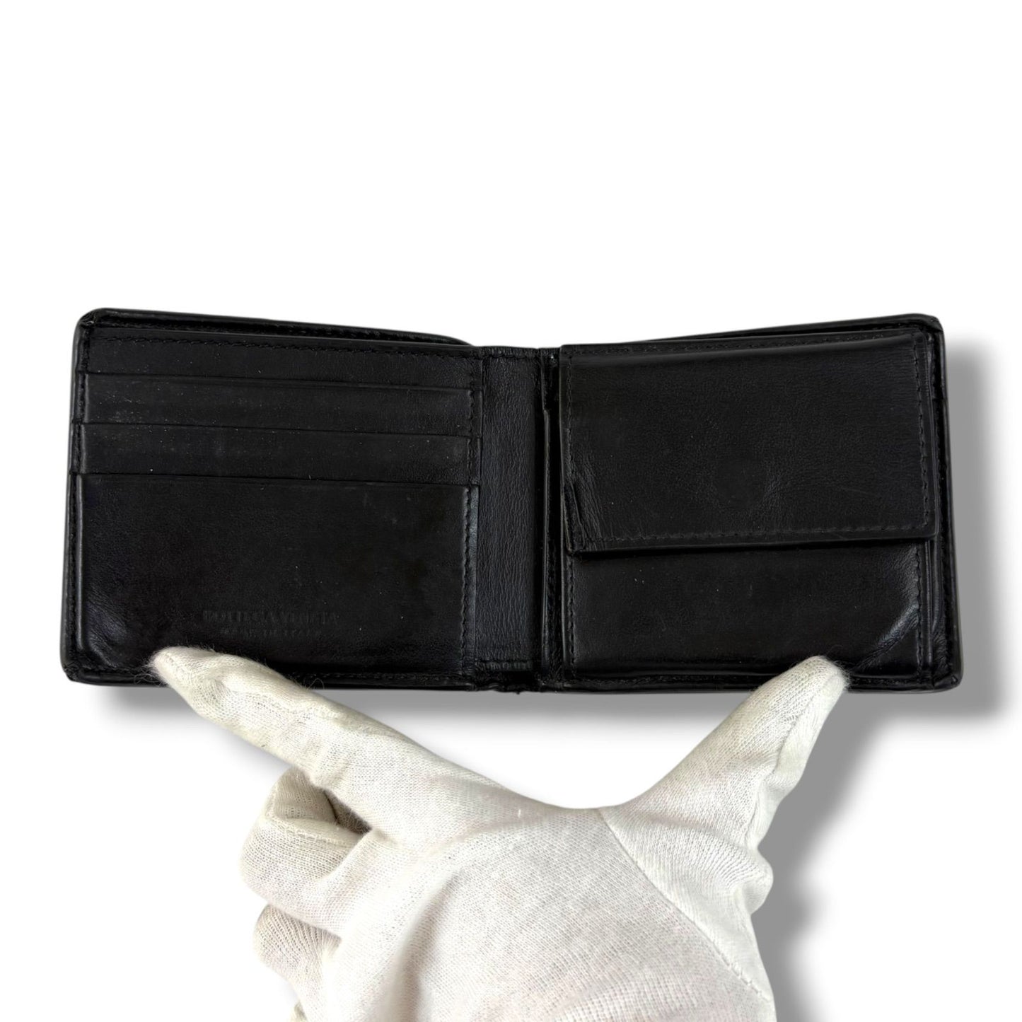 Bottega Veneta Bifold Wallet Compact Maxi Intrecciato Leather Cassette Black — view 5