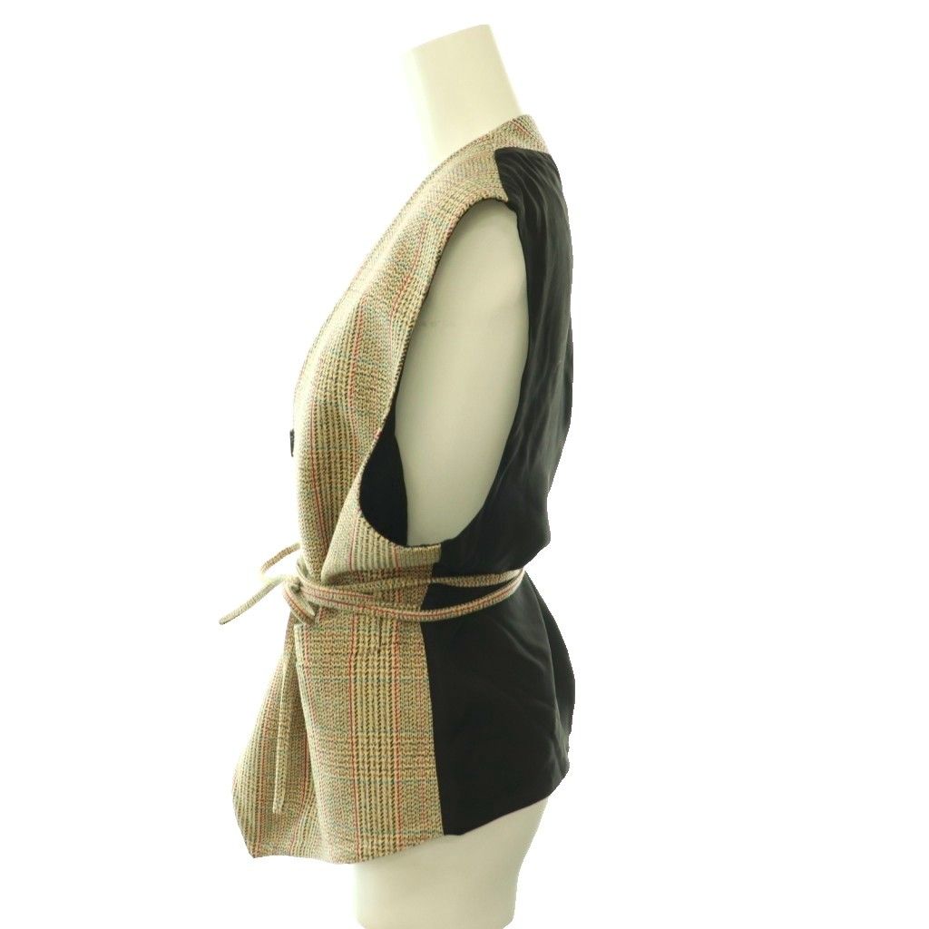 Bottega Veneta Belted Check Vest Wool 40 Beige HS — view 3
