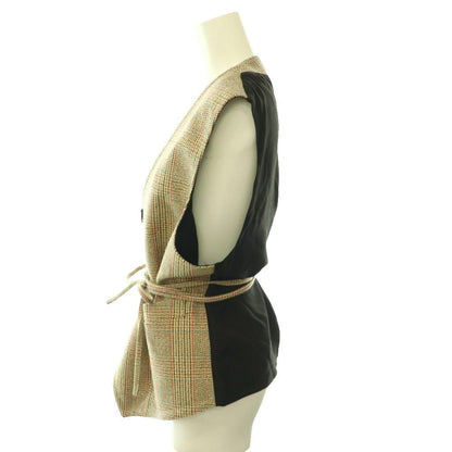Bottega Veneta Belted Check Vest Wool 40 Beige HS — view 3