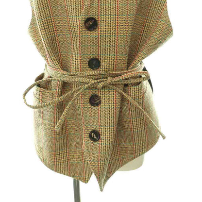 Bottega Veneta Belted Check Vest Wool 40 Beige HS — view 5