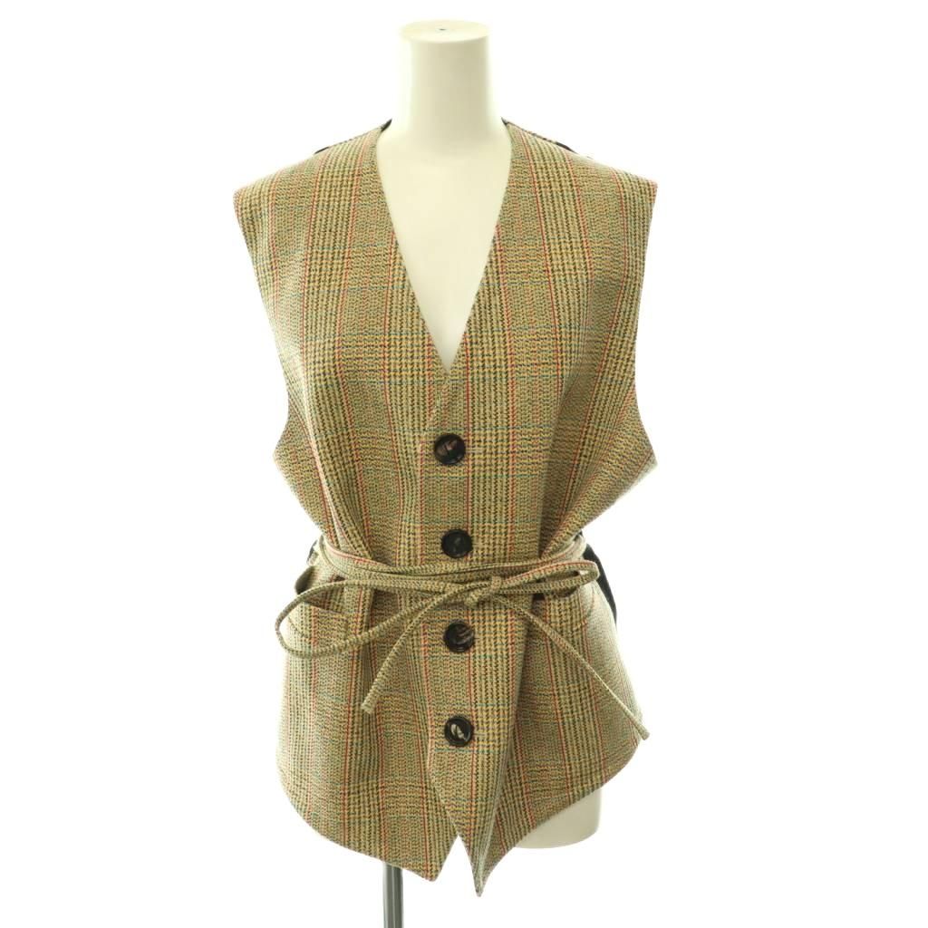 Bottega Veneta Belted Check Vest Wool 40 Beige HS