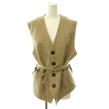 Bottega Veneta Belted Check Vest Wool 40 Beige HS
