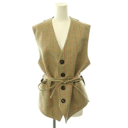 Bottega Veneta Belted Check Vest Wool 40 Beige HS