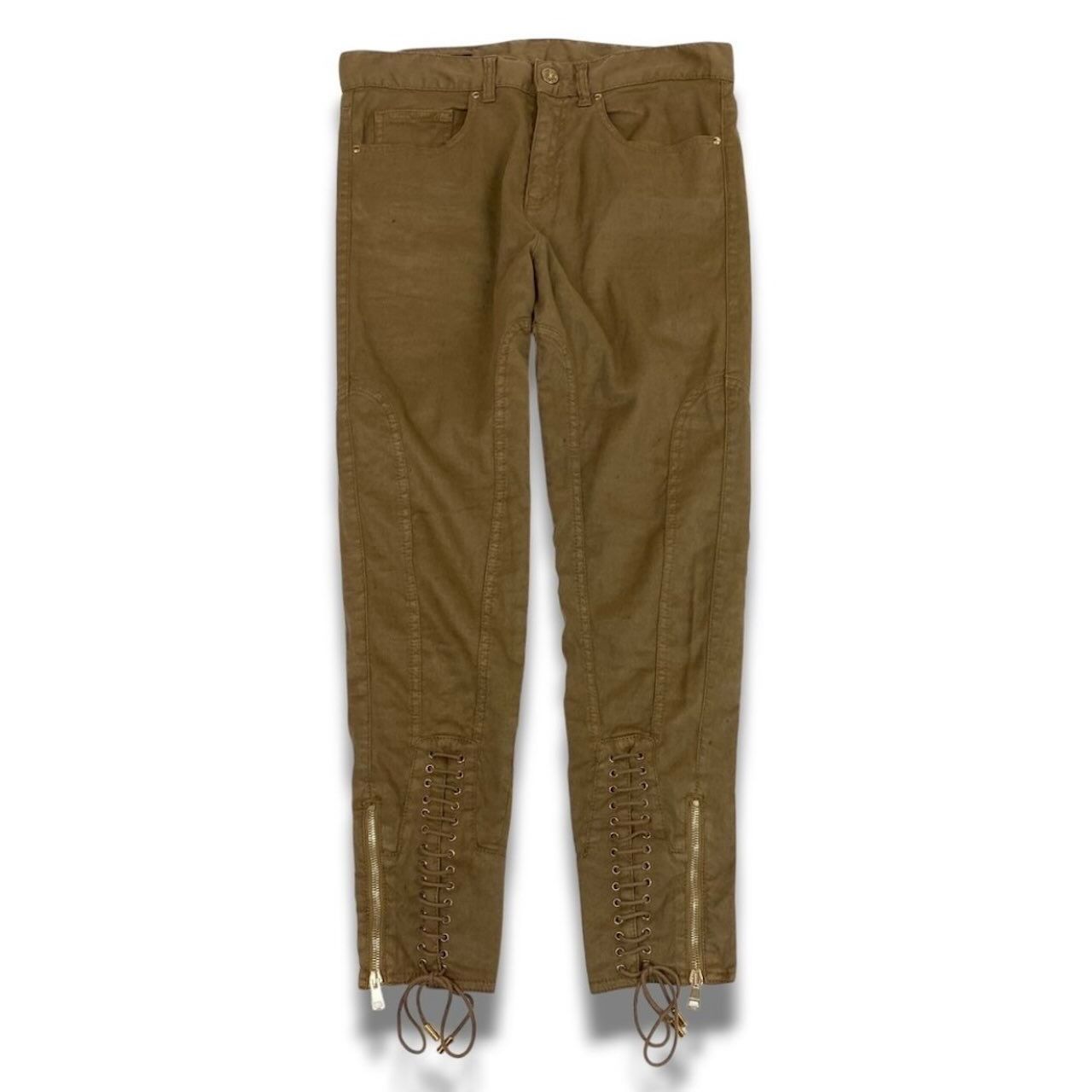 Gucci Lace Up Jodhpur Pants Linen Light Brown Polyurethane Cowhide
