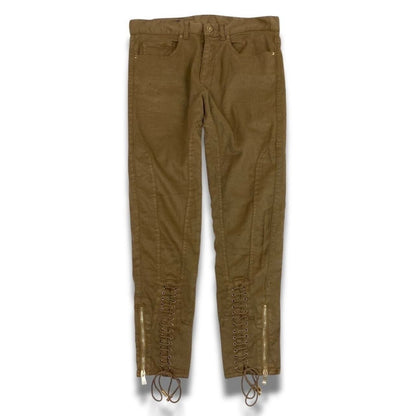 Gucci Lace Up Jodhpur Pants Linen Light Brown Polyurethane Cowhide