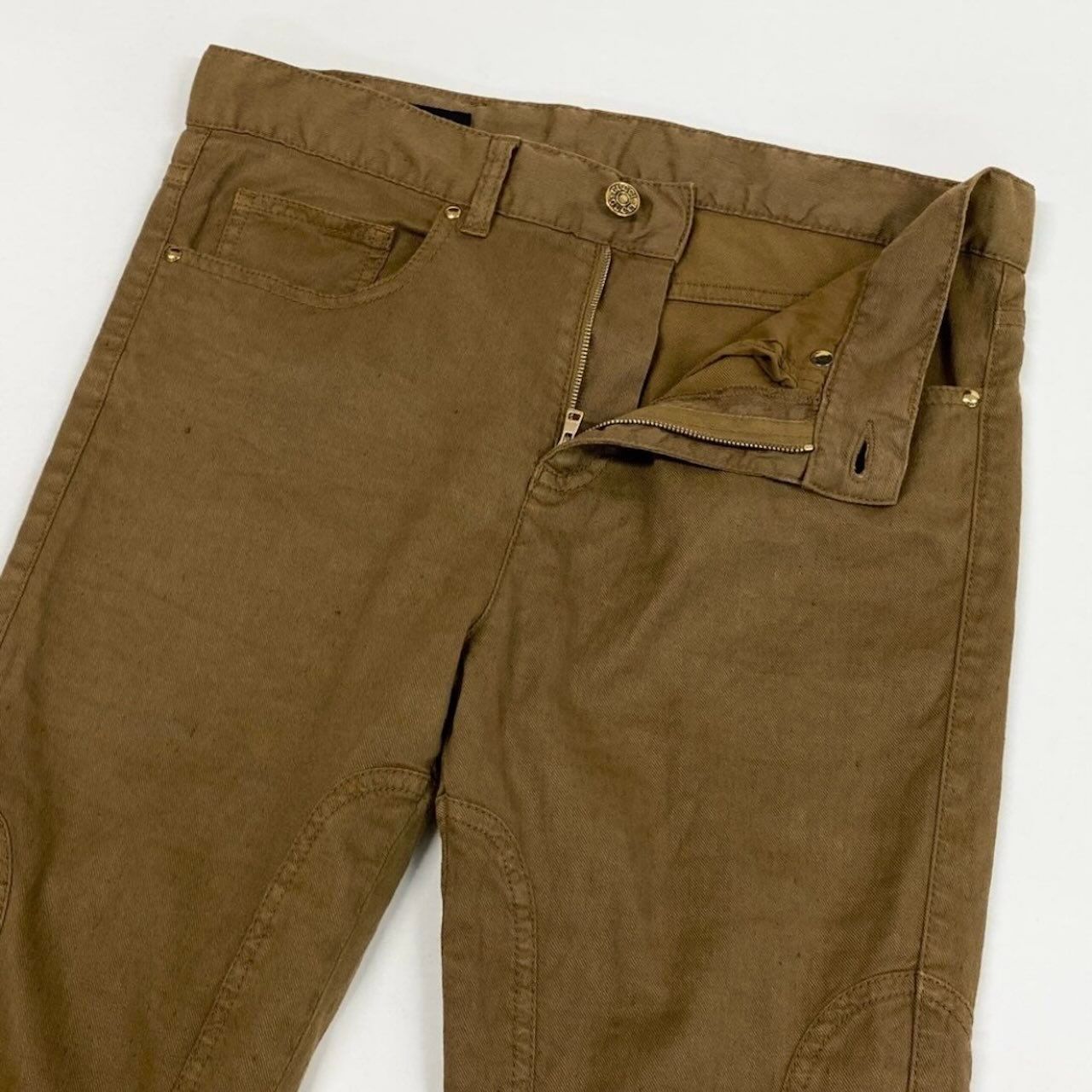 Gucci Lace Up Jodhpur Pants Linen Light Brown Polyurethane Cowhide — view 3