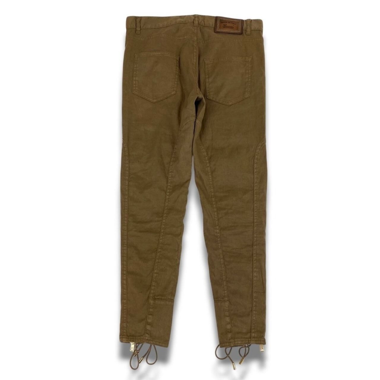 Gucci Lace Up Jodhpur Pants Linen Light Brown Polyurethane Cowhide — view 2