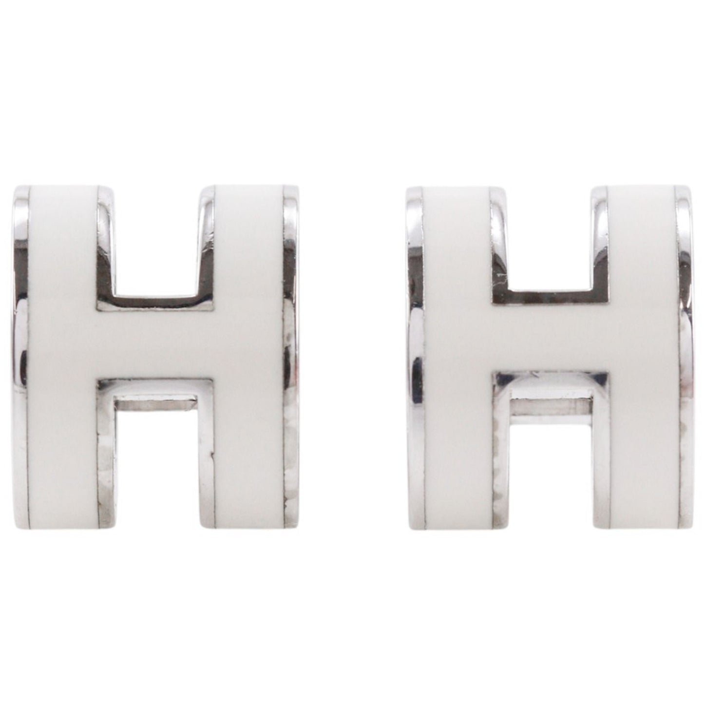 Hermes Pop Mini Metal Enamel White Earrings