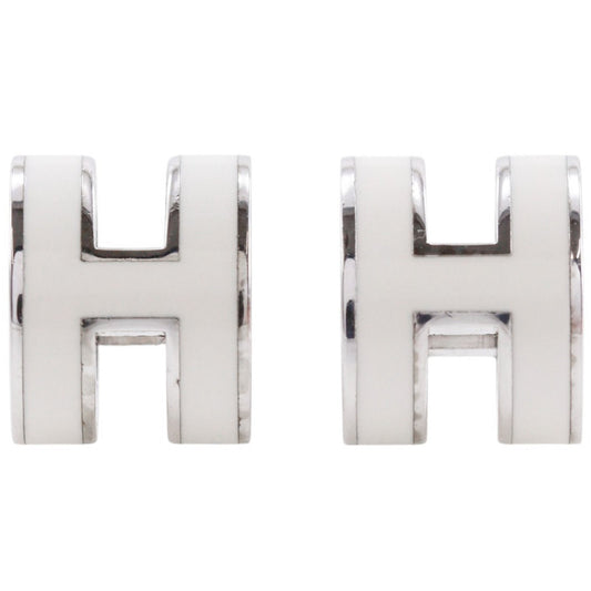 Hermes Pop Mini Metal Enamel White Earrings