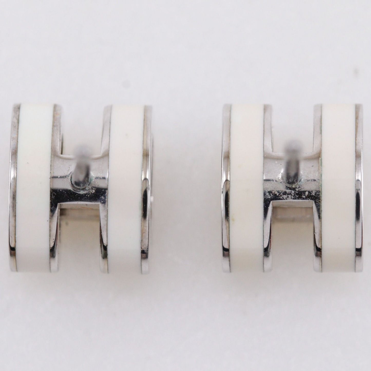 Hermes Pop Mini Metal Enamel White Earrings — view 4