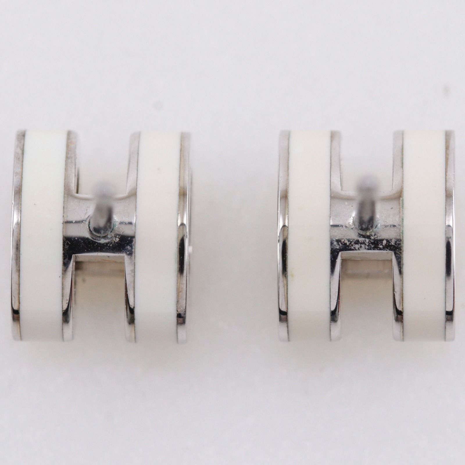 Hermes Pop Mini Metal Enamel White Earrings — view 4