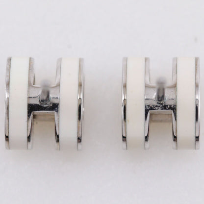 Hermes Pop Mini Metal Enamel White Earrings — view 4