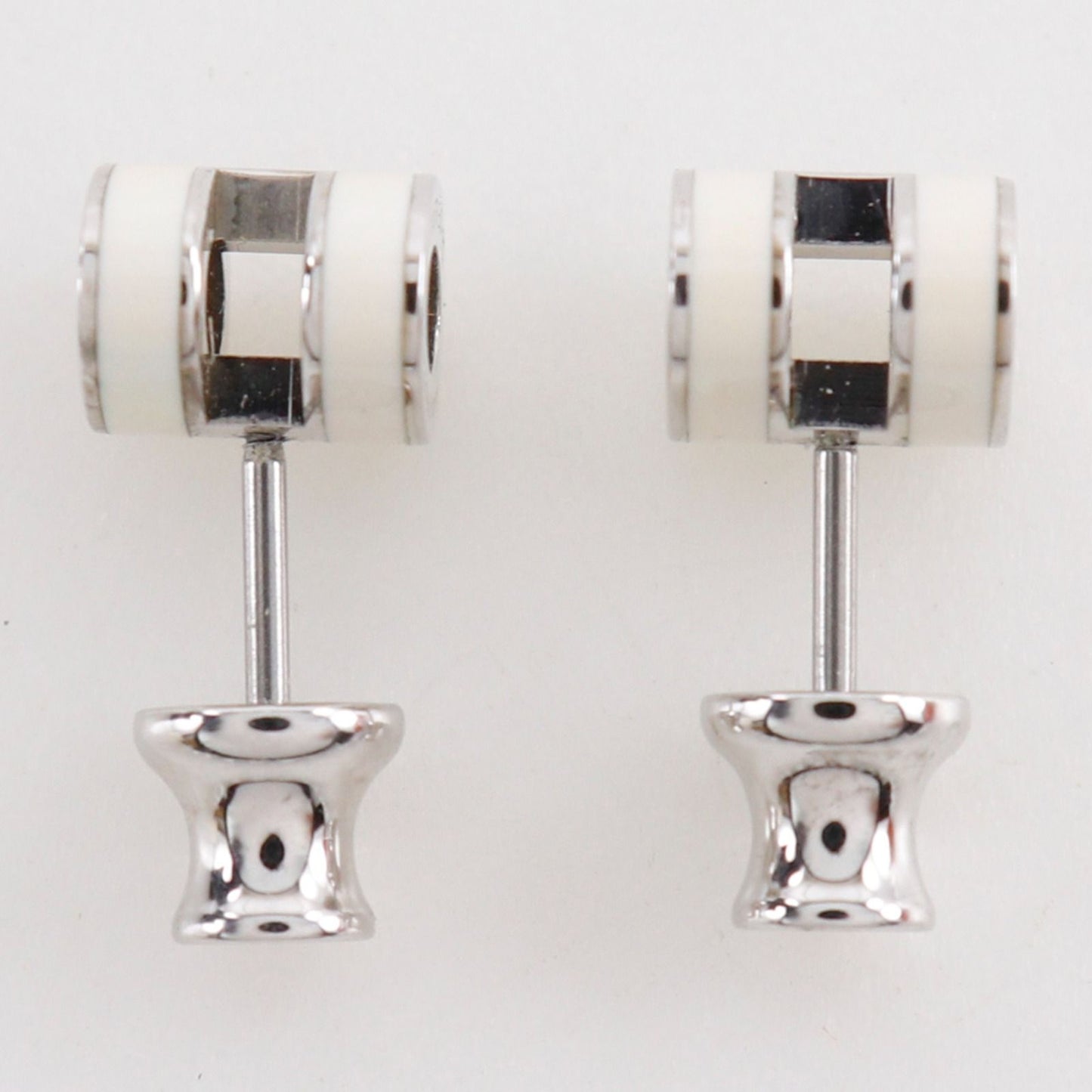 Hermes Pop Mini Metal Enamel White Earrings — view 5