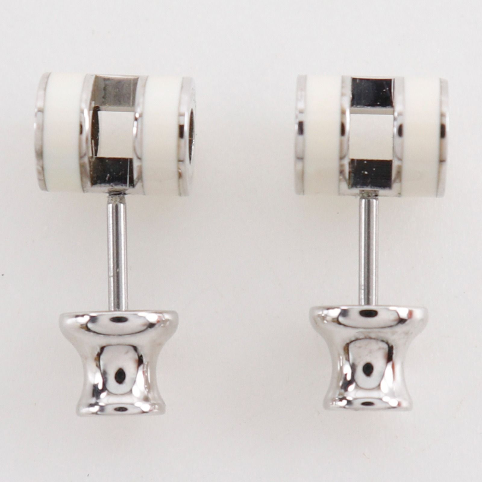 Hermes Pop Mini Metal Enamel White Earrings — view 5