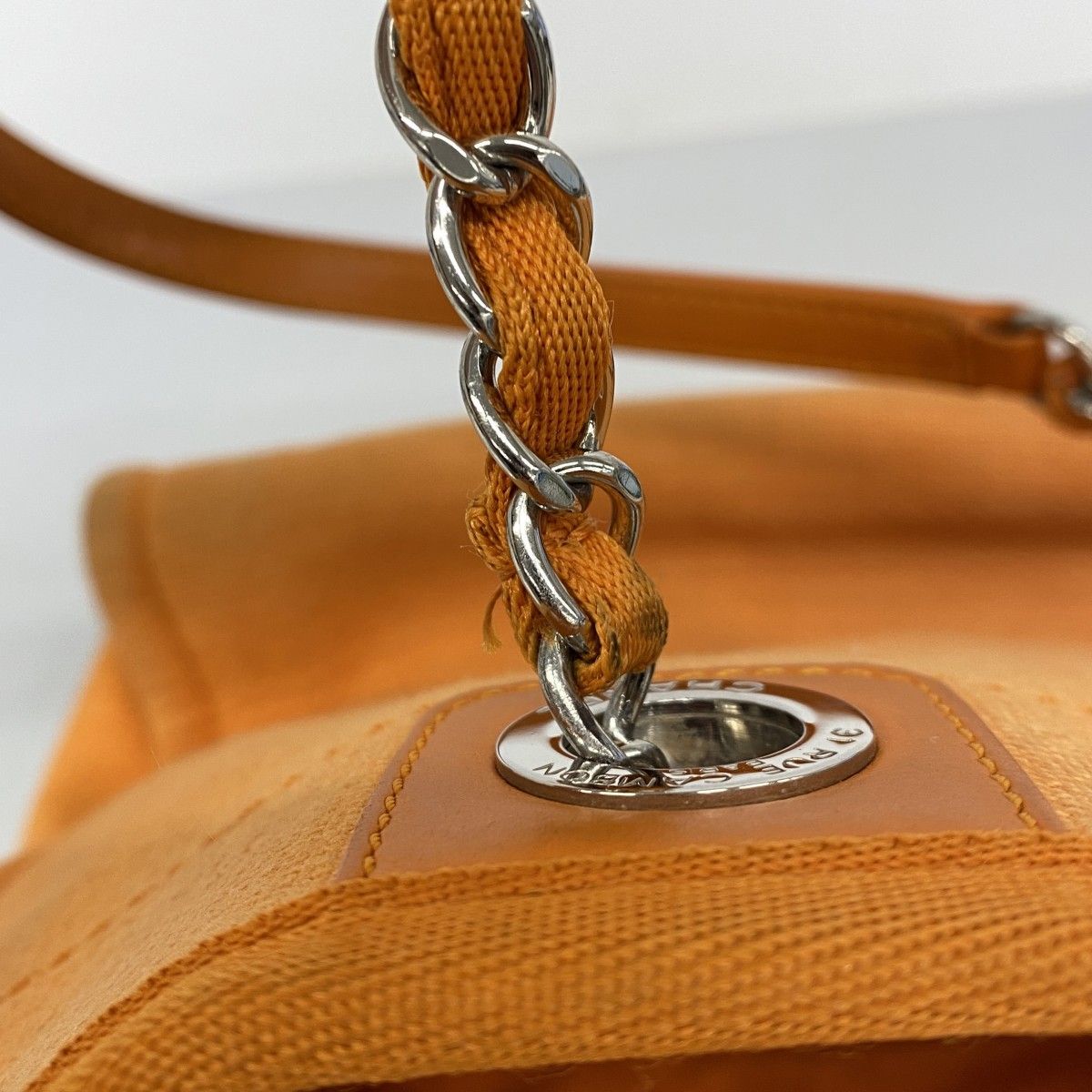 Chanel Chain Tote Deauville Canvas Orange Silver — view 8