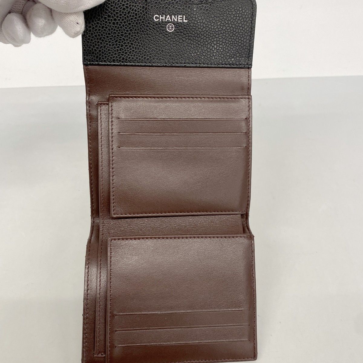 Chanel Trifold Wallet Quilted Caviar Leather Black Gold — view 3