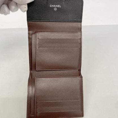 Chanel Trifold Wallet Quilted Caviar Leather Black Gold — view 3