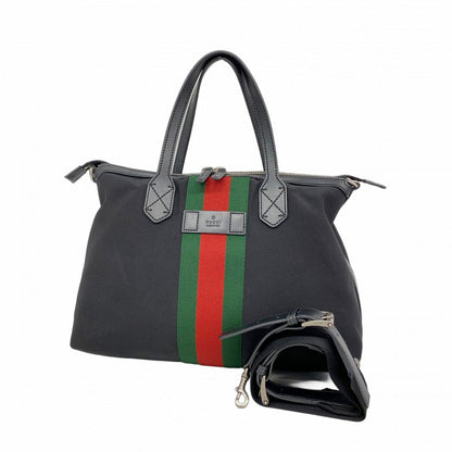 Gucci Handbag Sherry Line Nylon Black Silver 2-Way