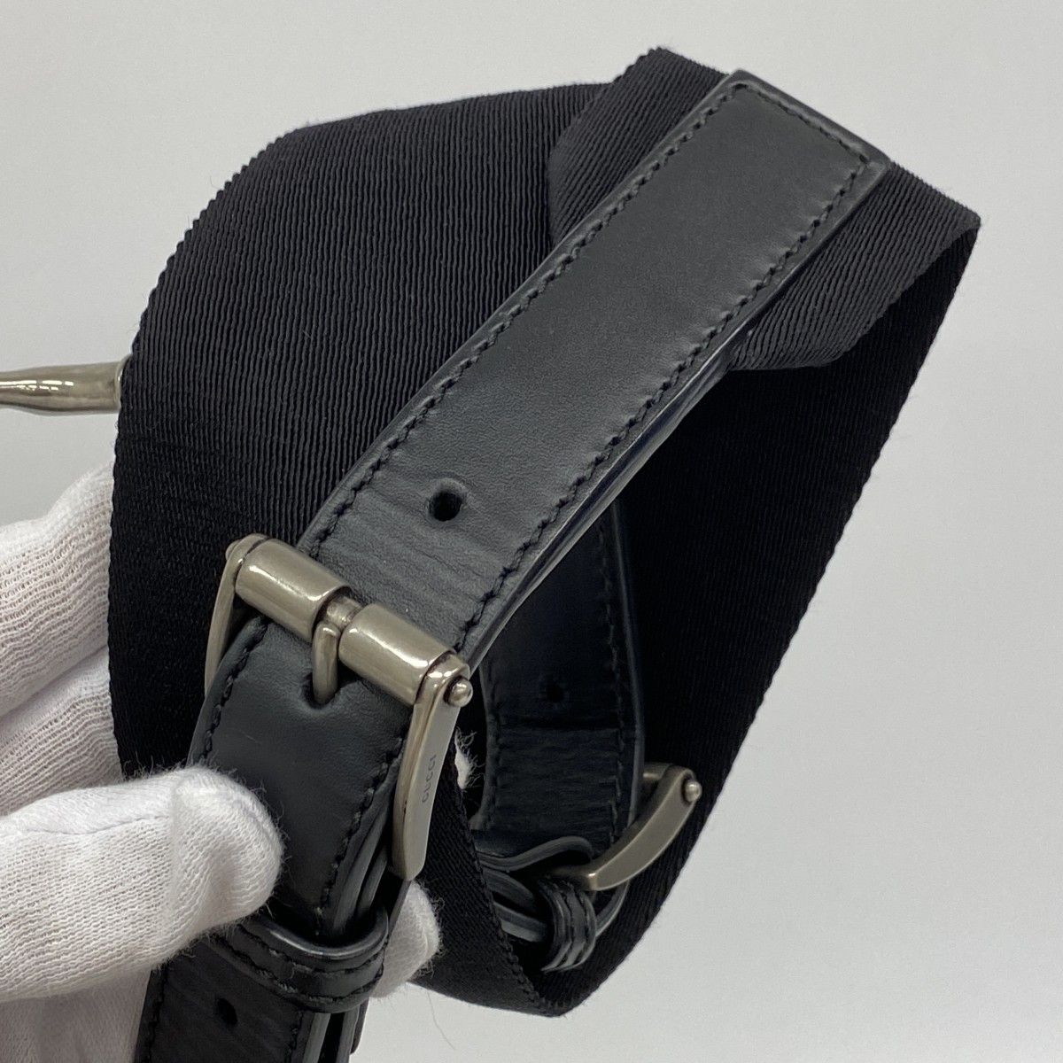 Gucci Handbag Sherry Line Nylon Black Silver 2-Way — view 9