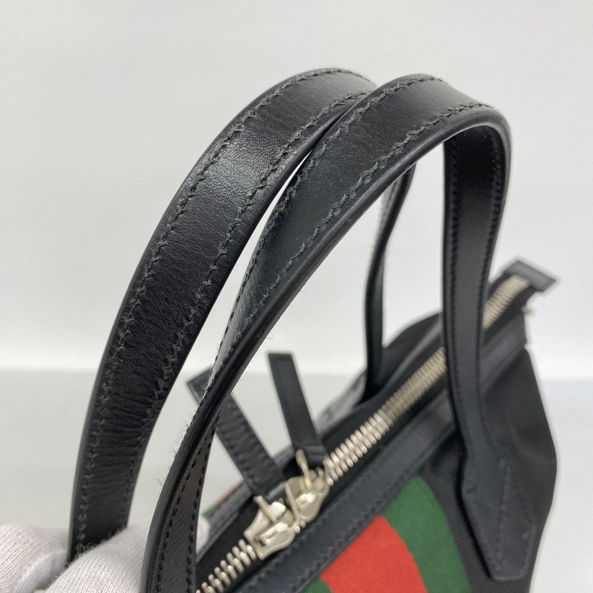 Gucci Handbag Sherry Line Nylon Black Silver 2-Way — view 7