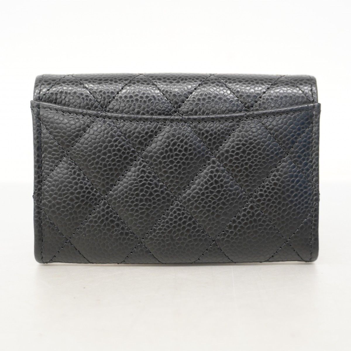 Chanel Card Case Quilted Caviar Leather Black Gold — view 5